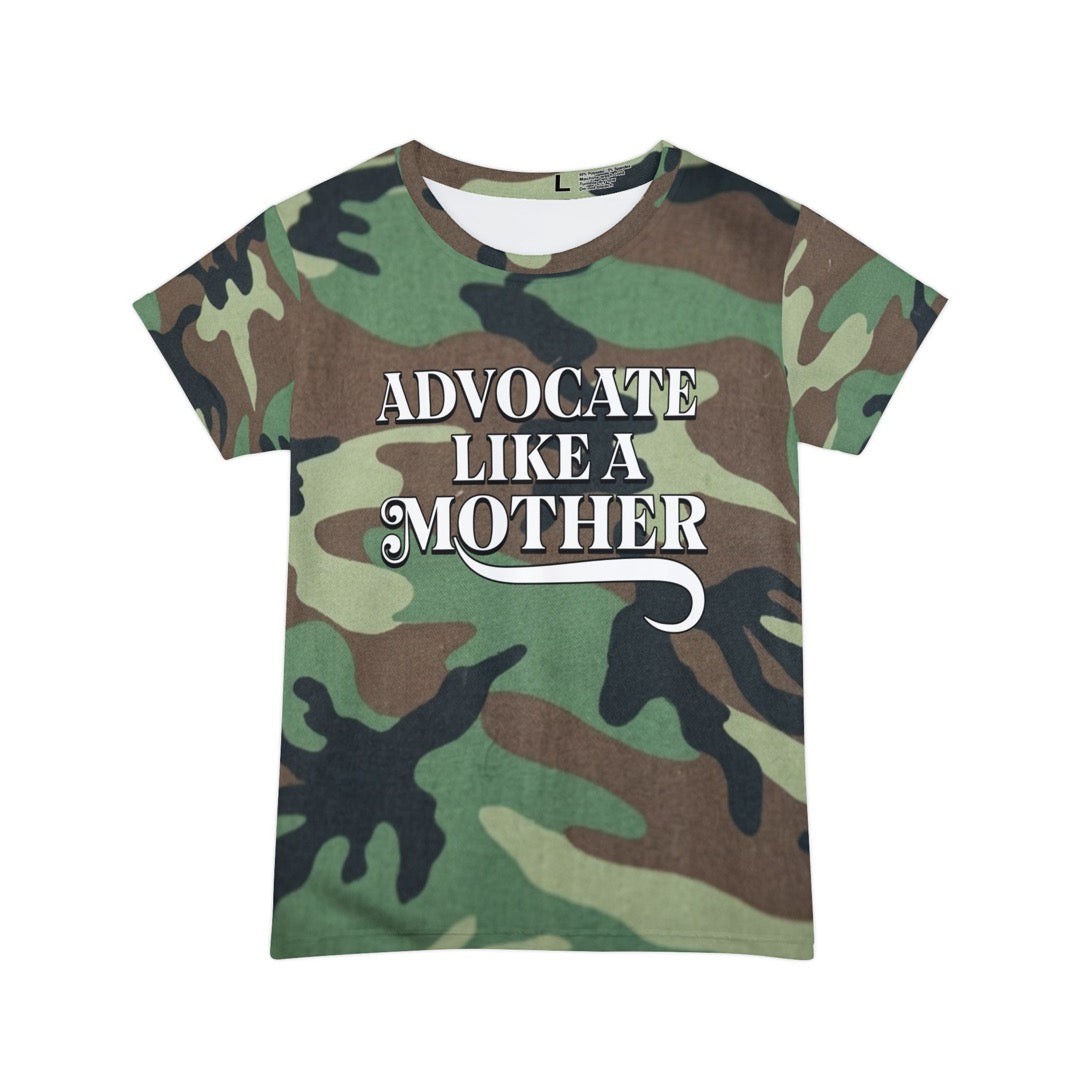 Advocate Like a Mother – Camo V-Neck T-shirt
