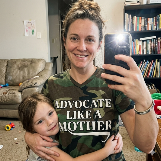 Advocate Like a Mother – Camo V-Neck T-shirt