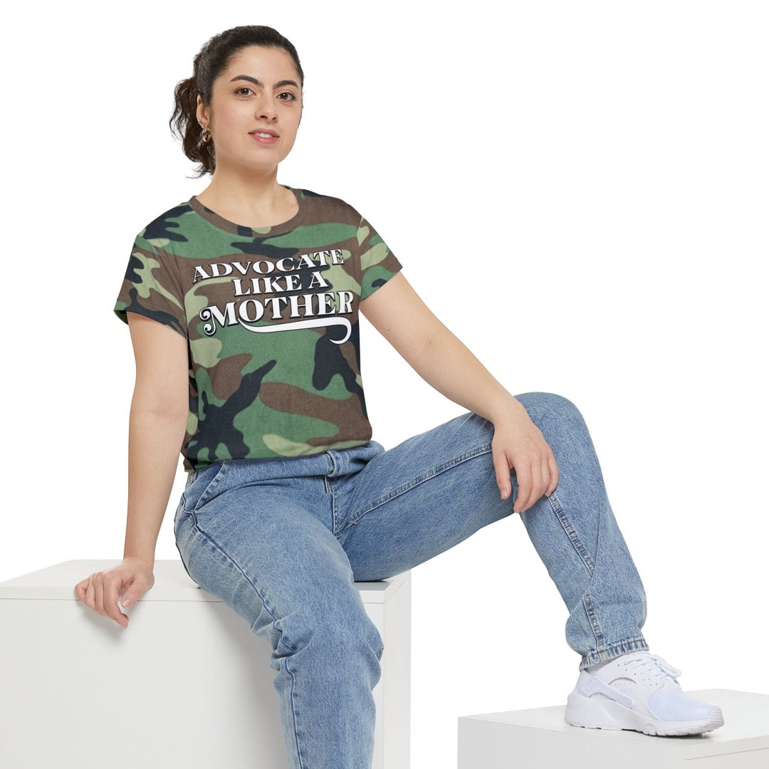 Advocate Like a Mother – Camo V-Neck T-shirt