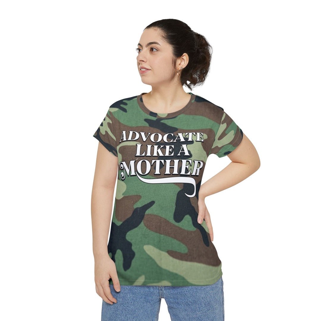 Advocate Like a Mother – Camo V-Neck T-shirt Advocate