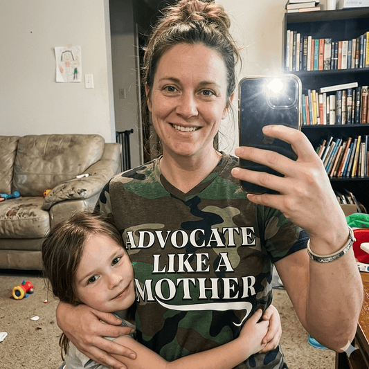 Advocate Like a Mother – Camo V-Neck T-shirt Advocate